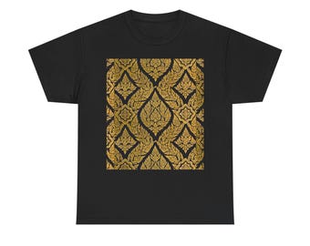 Thailand Lai Thai Pattern of Black & Gold Heavy Cotton Tee