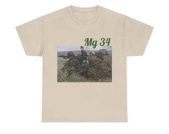 Camiseta de algodón grueso MG 34 para entusiastas de las ametralladoras de la Segunda Guerra Mundial.