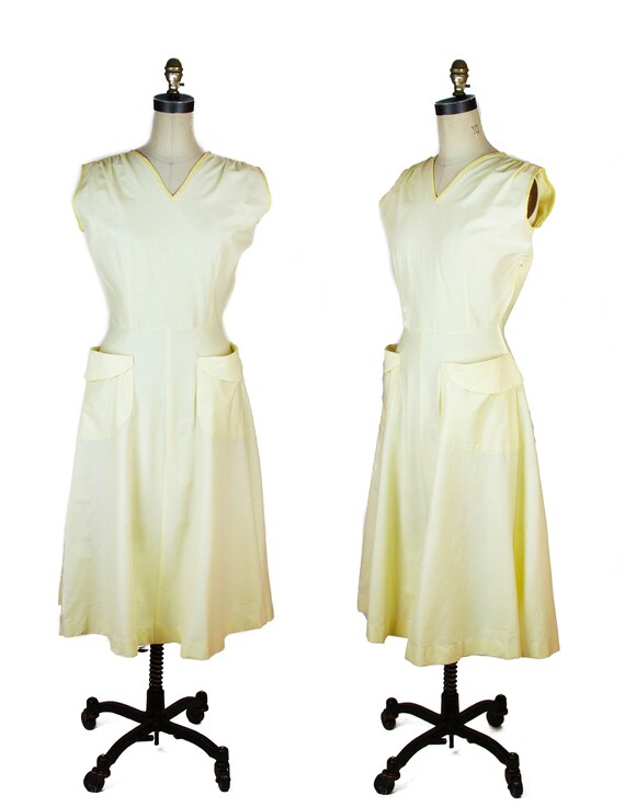 1950s Dress ~ Yellow Cotton Sleeveless Sundress Su