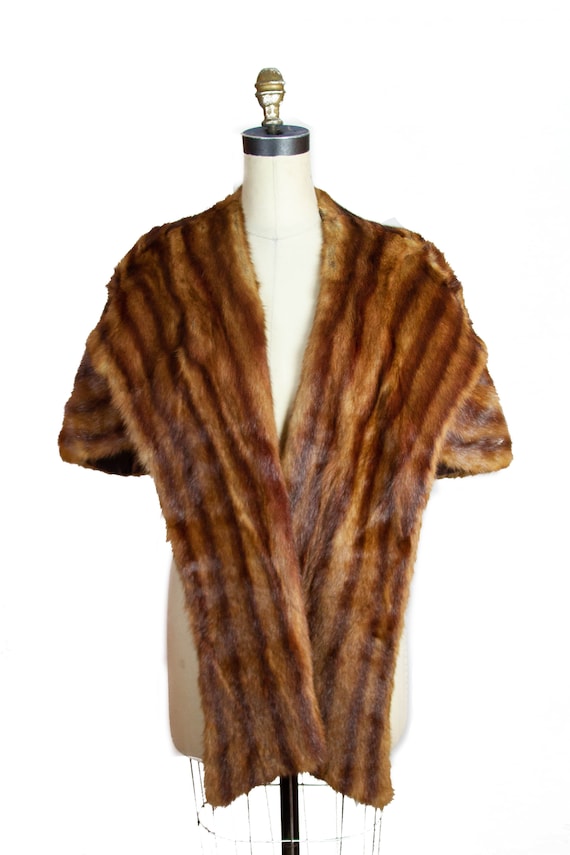 1940s Fur Stole ~ Brown Mink Fur Cape Stole Wrap