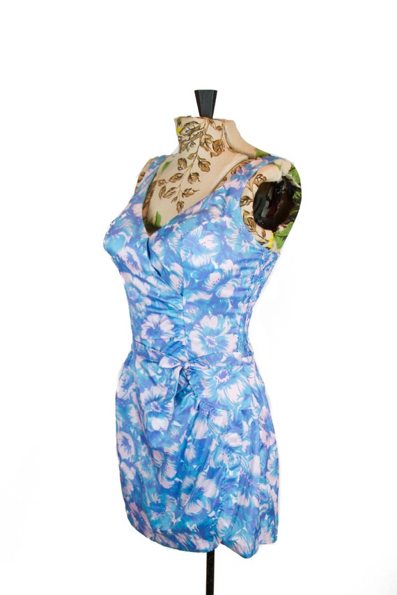 Vintage 1950s Swimsuit ~ Catalina Blue Floral Nylo
