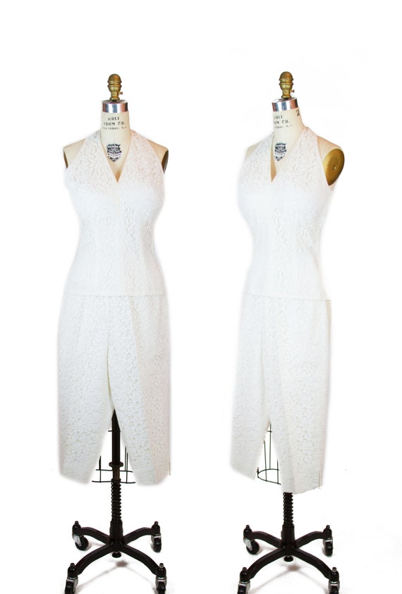 1950s Halter Pants ~ Two Piece White Lace Vegas We