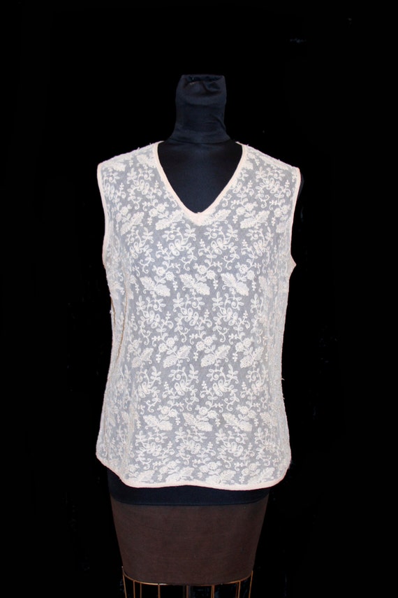 1920s Blouse // Ivory Tulle Lace Romantic Blouse