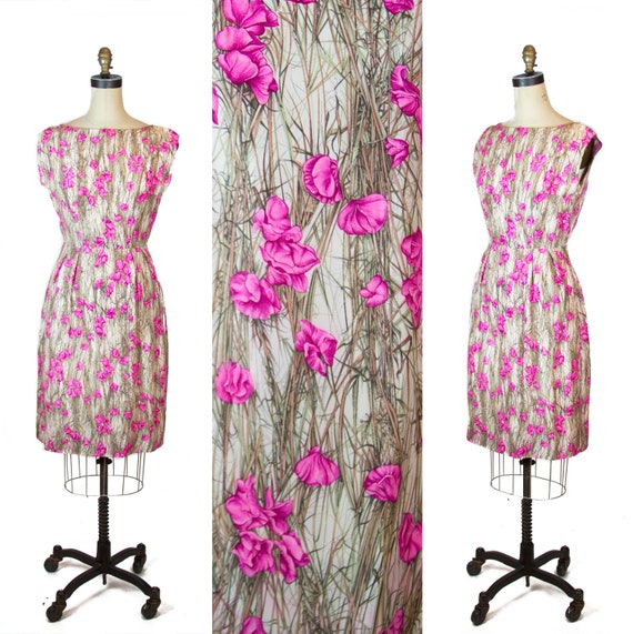 1950s Dress ~ Sweet Pea Silk Floral Print Garden P
