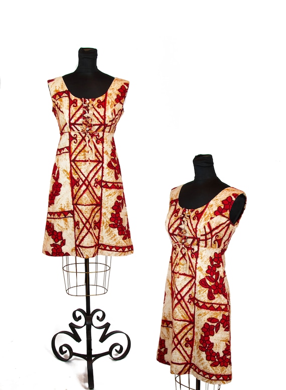 Vintage 1960s Dress ~ Hawaiian Tiki Retro Barkclot