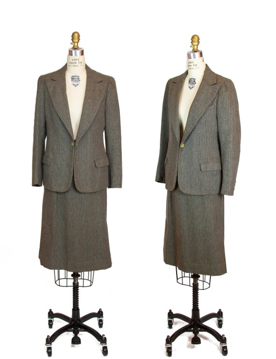 1930s Suit ~ Grey Pinstripe Wool Peak Collar Skirt