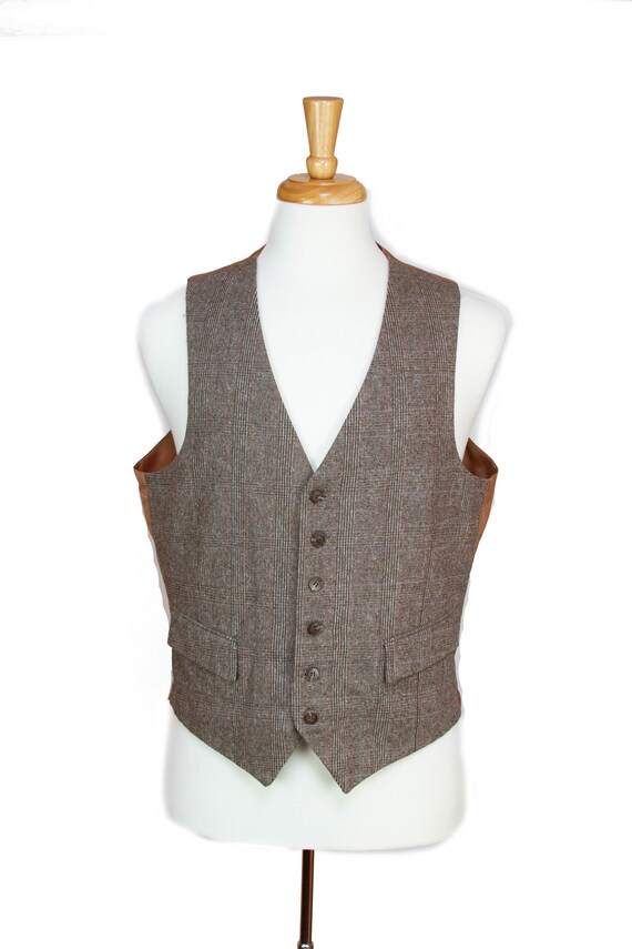 1940s 1950s Vest ~ Brown Plaid Two Pocket Vest