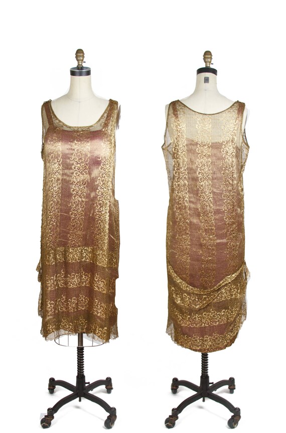 Vintage 1920s Dress ~ Gold Lace and Lilac Lamé Fla