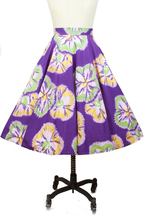 1950s Skirt ~ Bright Purple Batik Tie Dye Tropical