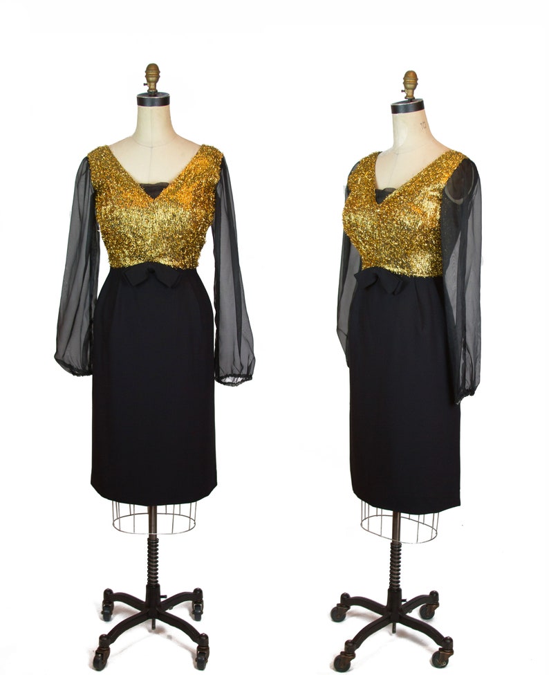 gold vintage dress 1950s cocktail