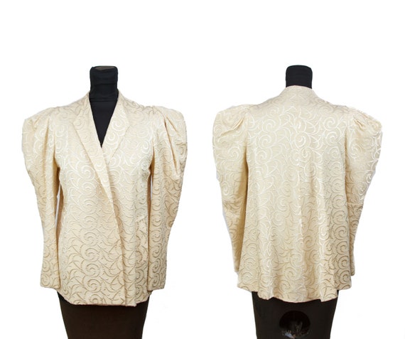 Vintage 1930s Jacket ~ Ivory Wool Mutton Sleeve Em