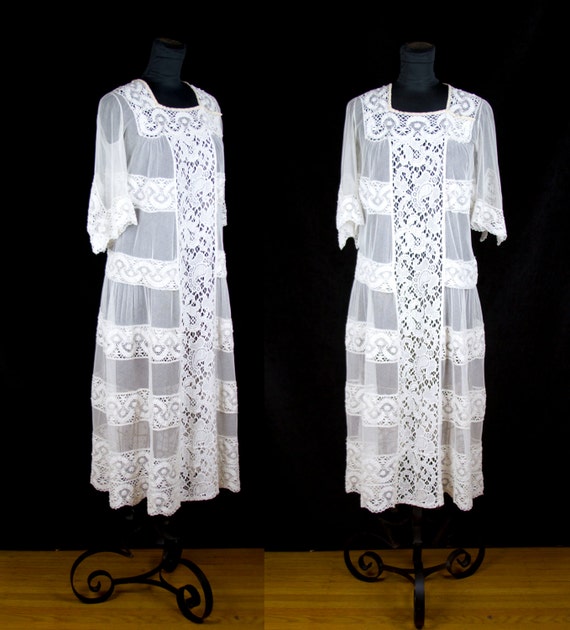 Vintage 1920s Dress // Ivory Lace and Net Tulle We