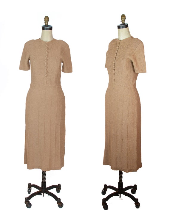 1940s Dress ~ Beige Snyder Knits Sweater Dress