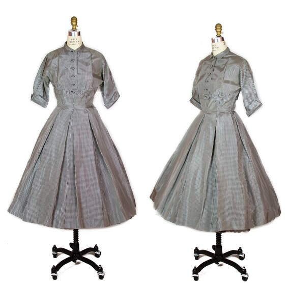 1950s Dress ~ Black and White Gingham Full Skirt T