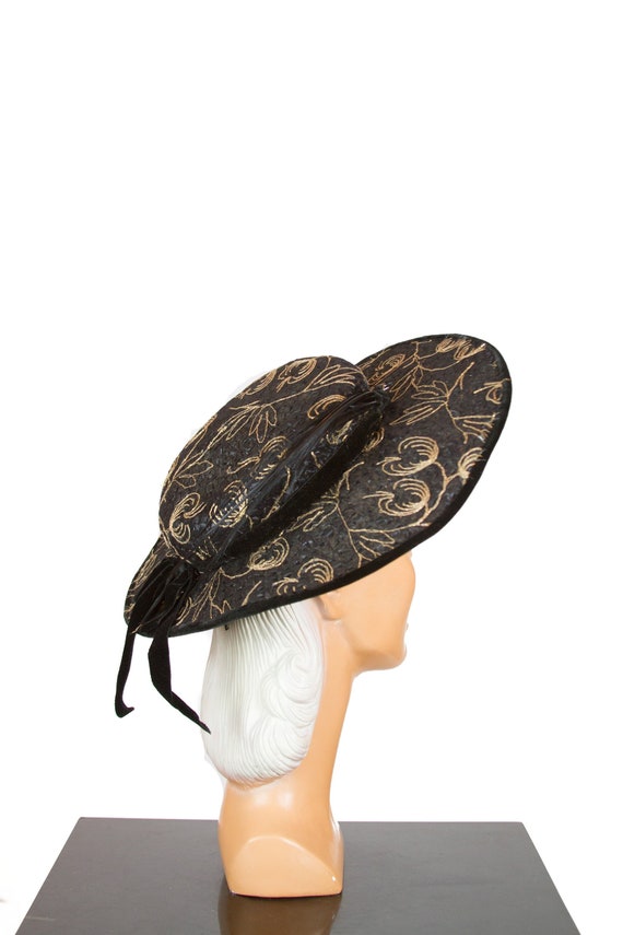 1950s Hat ~ Gold Embroidered Tulle Cellophane Stra