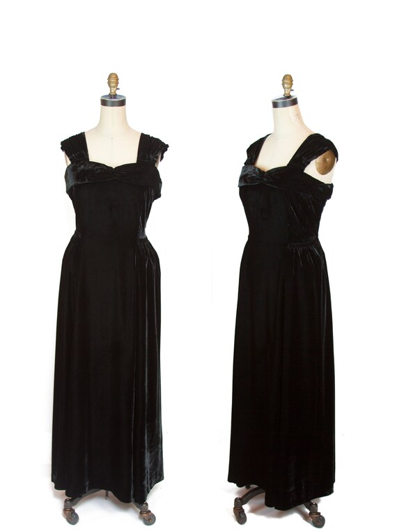 Vintage 1930s Dress ~ Black Velvet Evening Gown