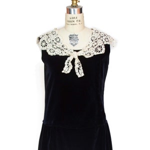 1920s Dress Black Velveteen Flapper Dress with White Lace Collar image 3