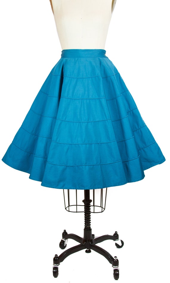 Vintage 1950s Circle Skirt ~ Turquoise Piping Rayo