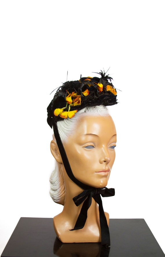 Victorian Bonnet Hat ~ Black and Mustard Yellow Be