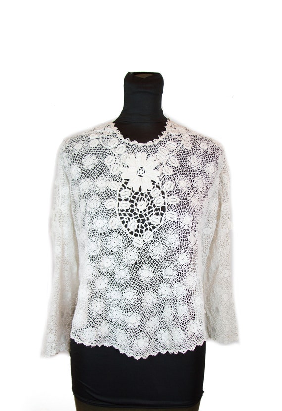 Victorian Antique Blouse ~ White Irish Crochet Top