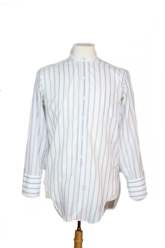 1920s Mens Shirt ~ White with Blue Stripe Cotton C
