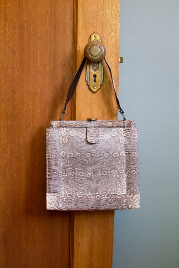 Vintage 1940s Purse ~ Lizard Skin Grey and White H