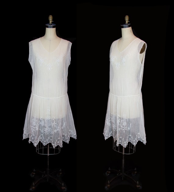 Vintage 1920s Dress White Embroidered ...