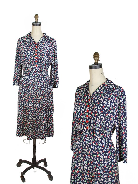 Vintage 1940s Dress ~ Butterfly Novelty Print Cold