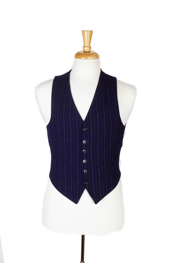 1930s 1940s Vest ~ Blue Wool Four Pocket Mens Vest