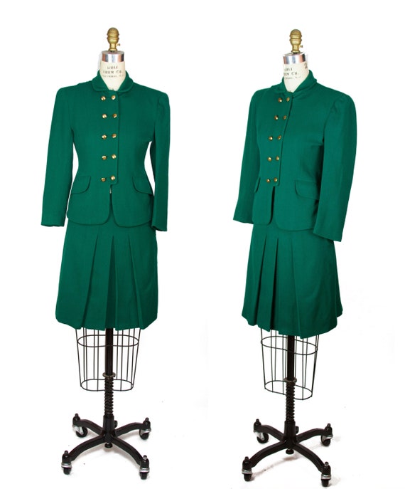 1930s Suit ~ Green Wool Double Breasted Suit with