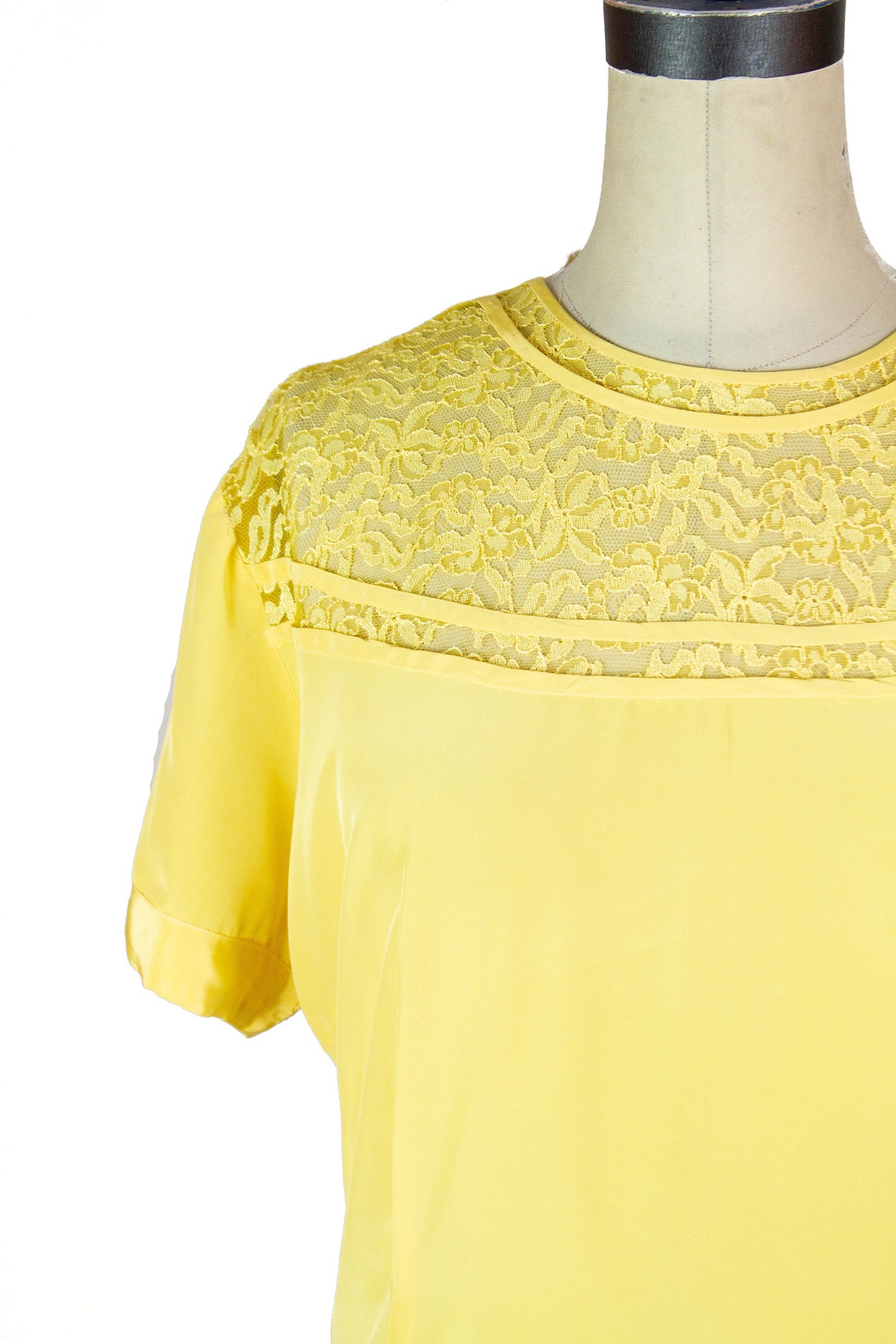 1940s Blouse Yellow Lace Yolk Short Sleeve Plus Size Blouse | Etsy