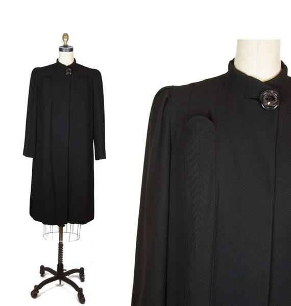1940s Coat ~ Trapunto Black Wool Coat