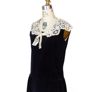 1920s Dress Black Velveteen Flapper Dress with White Lace Collar image 5