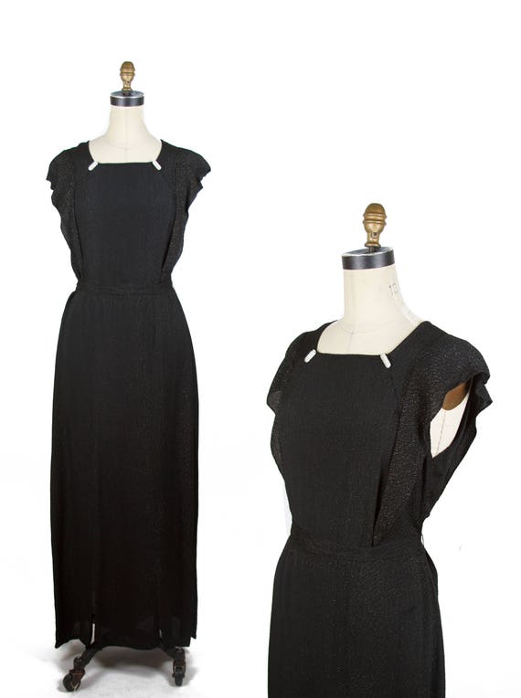 Vintage 1930s Dress // Gold Lamé and Black Rayon F