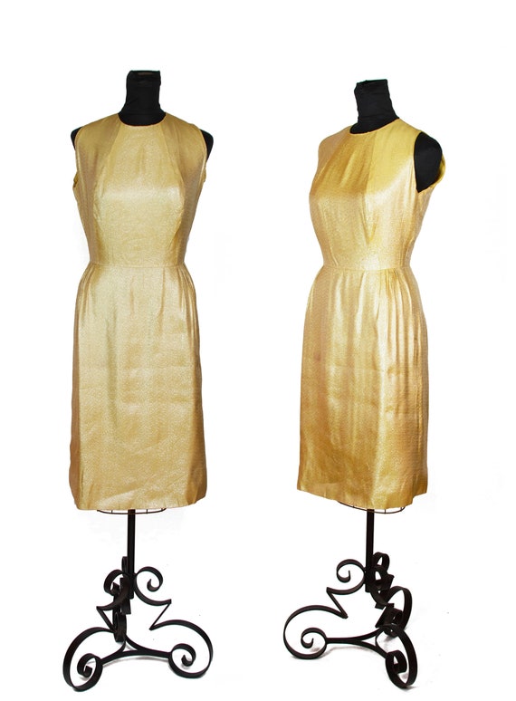 1950s Dress ~ Gold Lamé Cocktail Wiggle Sleeveless