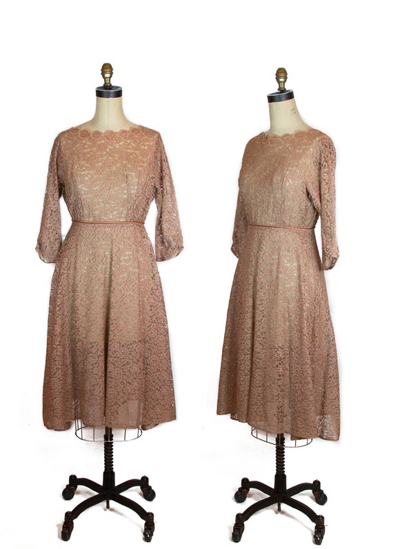 1950s Dress ~ Mocha Brown Lace Dress