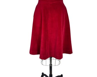 1940s Skirt - Red Velveteen A-Line Skirt