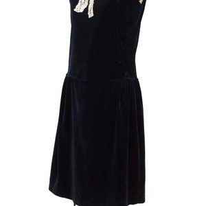 1920s Dress Black Velveteen Flapper Dress with White Lace Collar image 4