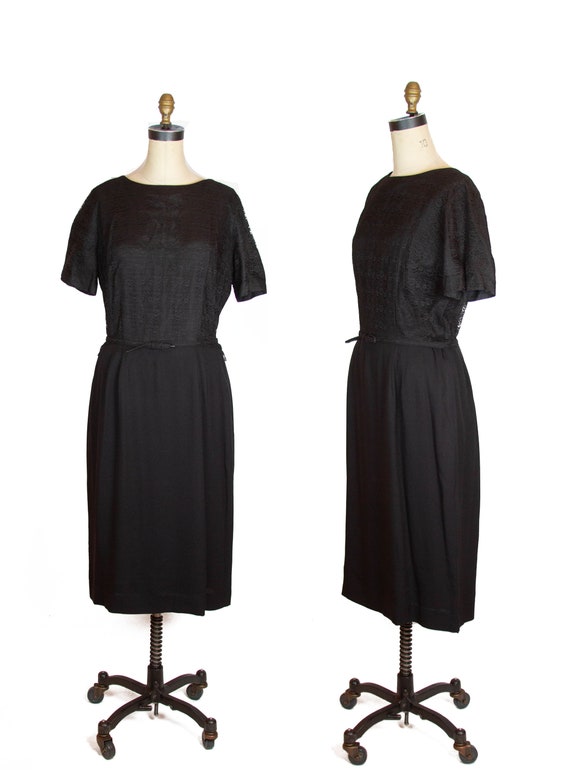 1950s Dress ~ Black Lace Rayon Plus Size Dress