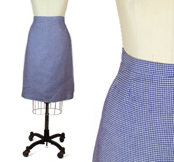 1950s Skirt ~ Blue Houndstooth Pencil Skirt