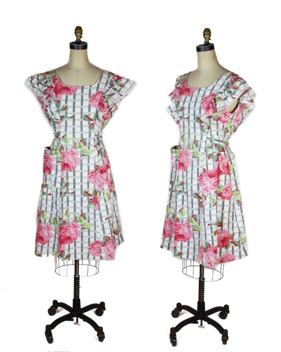 1940s Dress ~ Pink Rose Cotton Pinafore Dress