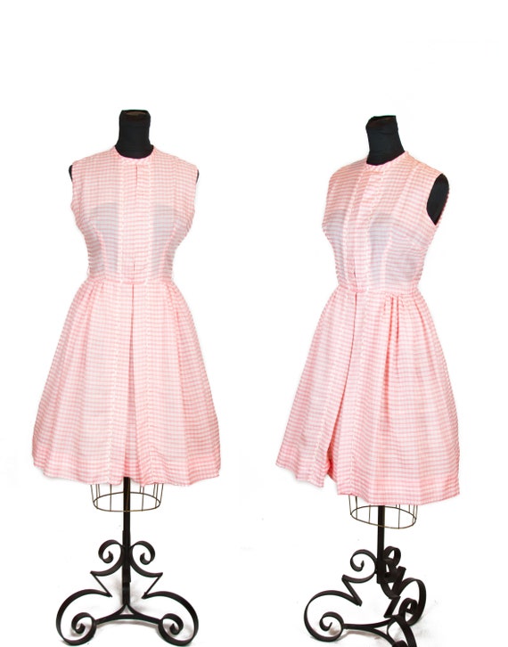 1950s Dress ~ Pink Gingham Sleeveless Ric Rac Trim