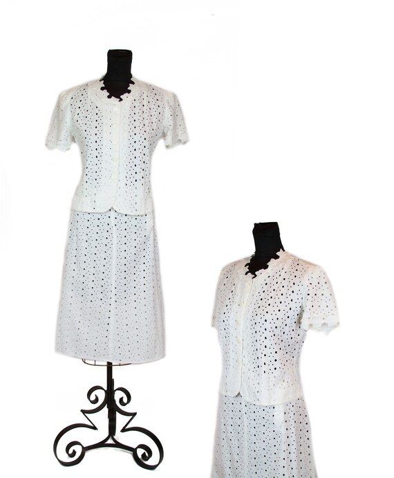 Vintage 1940s Suit Dress Set ~ White Eyelet Lace C