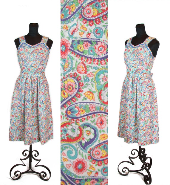 1940s Dress ~ Paisley Cotton Sundress with Ric Rac