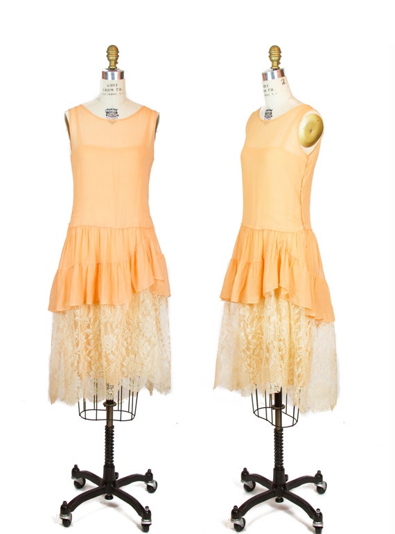 Vintage 1920s Dress ~ Sherbet Peachy Orange and An