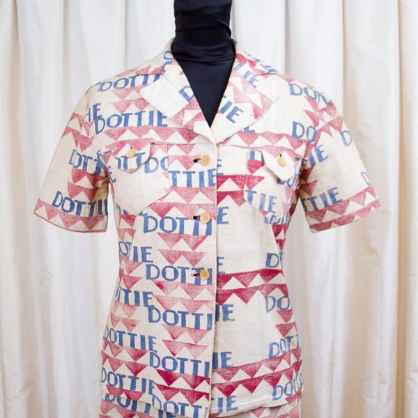 1940's Dottie Feedsack Make Do and Mend Blouse and Skirt Outfit Set