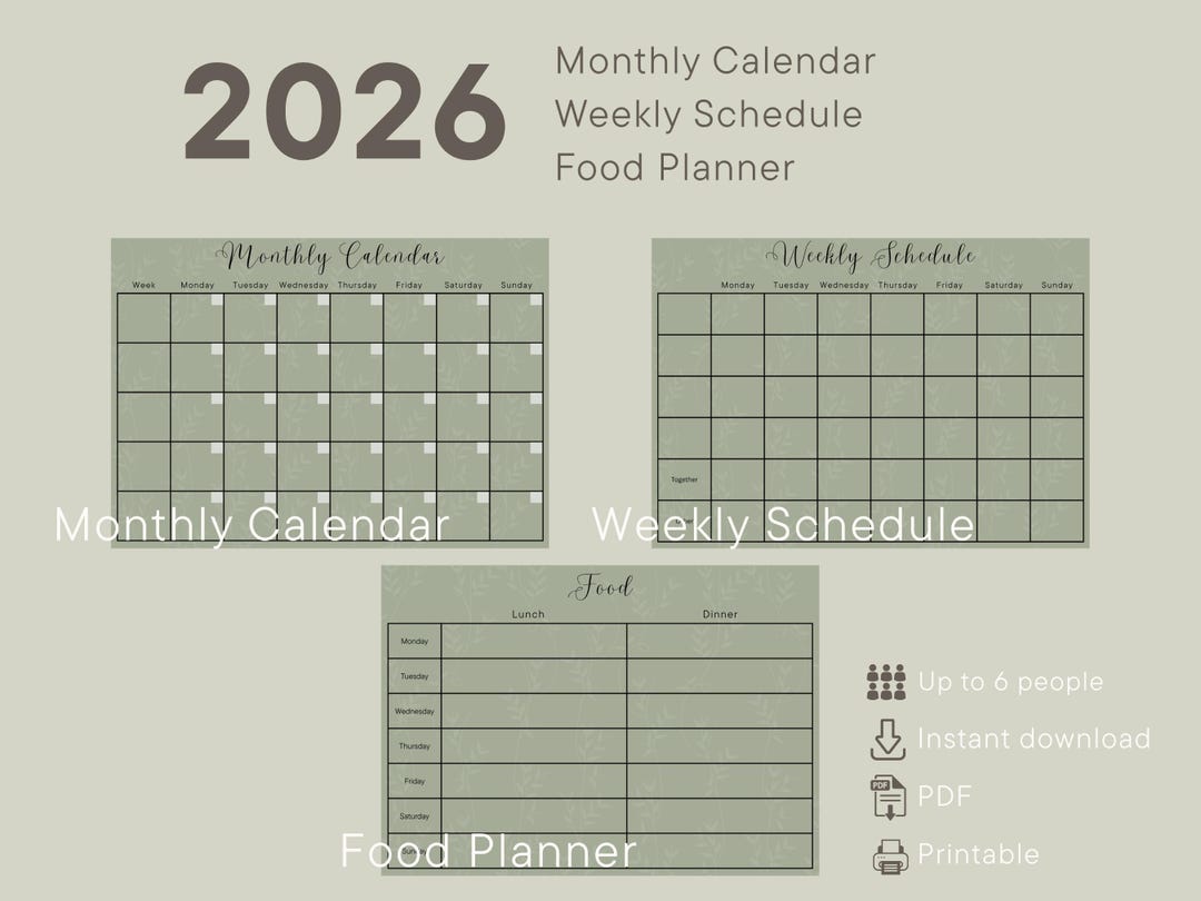 2026 Minimalist Printable Planner Monthly Calendar Weekly Schedule Food ...