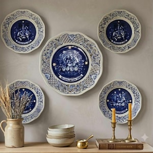 Schumann Bavaria Imperial Christmas Plates Set of 5 | Vintage Blue White Pierced 1983