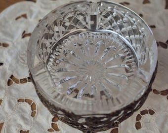 Hollywood Regency Crystal Cut Ashtray 1950's Brass Metal Footed Pedestal, cigarettes cigars