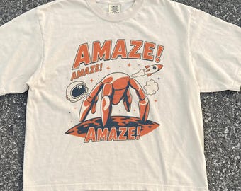 Amaze Alien Rocket Comfort Colors Shirt, Retro Sci Fi Book Lover Graphic Tee, Funny Space Alien T-Shirt, Nerdy Reader Gift
